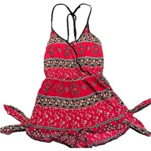 Band Of Gypsies Halter Strappy Back Romper Jumpsuit in Berry Multi Paisley
